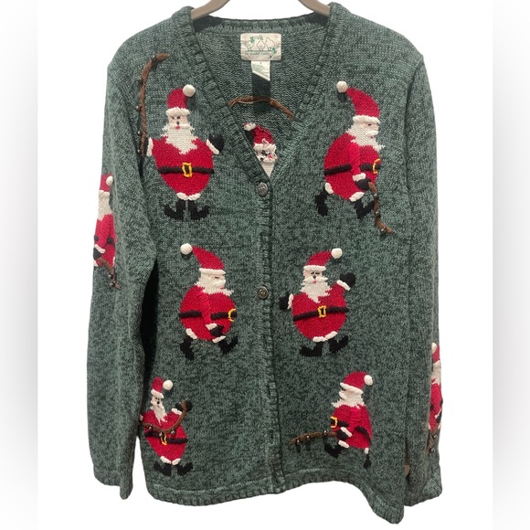 THE QUACKER FACTORY Santa with Bells Vintage Cardigan - Picture 1 of 8